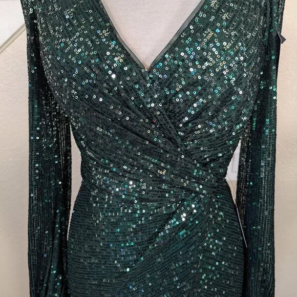 empire waist dress casual Green and Shimmery Silver Dress with Train main image 1